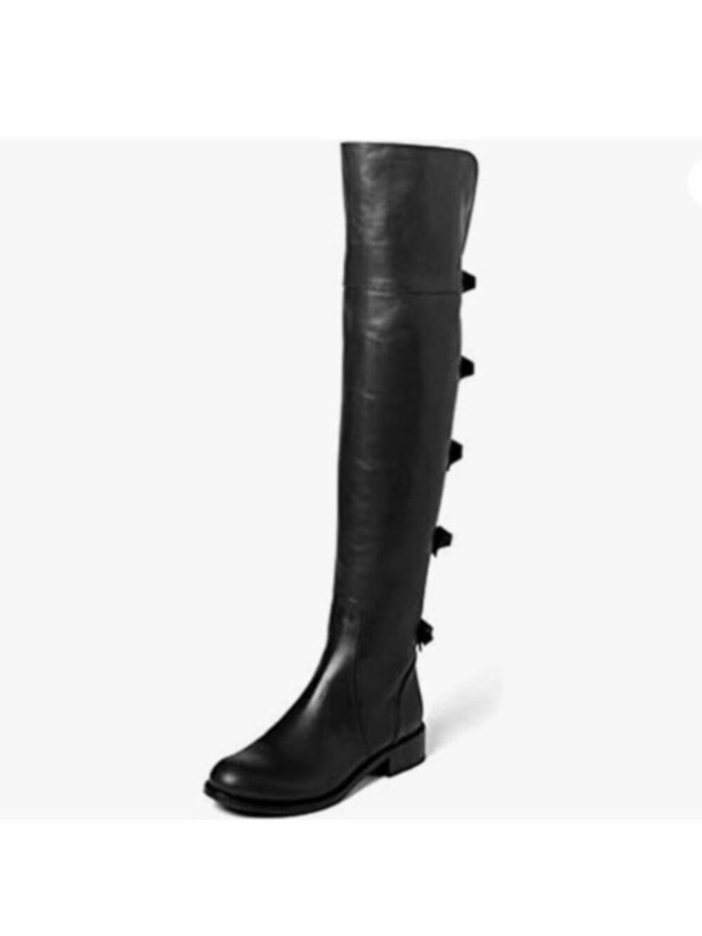 XYD Women Over The Knee Thigh High Leather Boots Chunky Heel Round Toe Bowknots